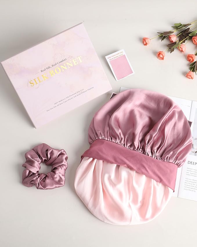Mulberry Silk Bonnet Sleeping Women Curly Hair Bonnets Tie Band Double Layer Reversible Sleep Bonnet Silk Hair Wrap Sleep Cap
