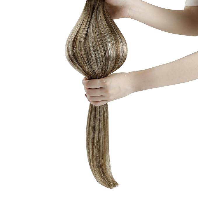 Full Shine Butterfly Hair Extensions 24 Inch Ovo Weft Extensions Double Weft Human Hair For Women Color 6 Chestnut Brown To 60 Platinum Blonde Highlighted 6 Brown Remy Hair Weft 100G
