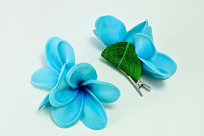 Pack of 2 Real Touch Flowers Hawaiian Flower Hair Clips Plumeria Hibiscus Hair Clips Handmade Hair Accessories for Beach Wedding Bridal Party Mother's Day Women Girls Holiday Gifts (c-821, 2pcs)