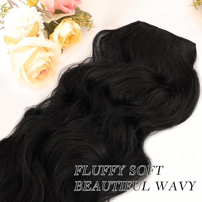 NAYOO Clip in Hair Extensions for Women 20 Inch Long Wavy Curly Brown Black Hairpieces Full Head Synthetic Hair Hairpieces(6PCS,Brown Black)