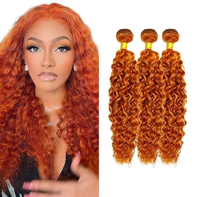 28 30 32 Inch Ginger Bundles Human Hair #350 Orange Water Wave 3 Bundle Unprocessed Brazilian virgin hair Weave Extensions Double Weft 50 Grams/Bundle Colored Ginger Bundles for Woman