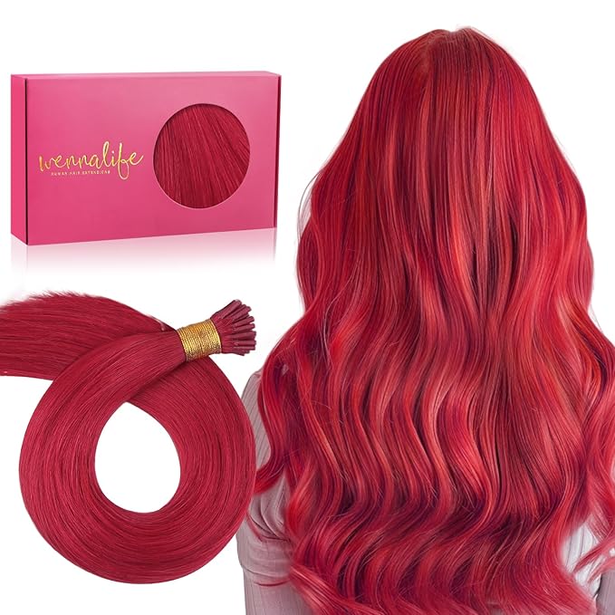 WENNALIFE I Tip Hair Extensions Human Hair, 50g 100s 16 Inch Red Remy Itip Human Hair Extensions Invisible Itips Straight I Tips Fusion Extensions Real Human Hair