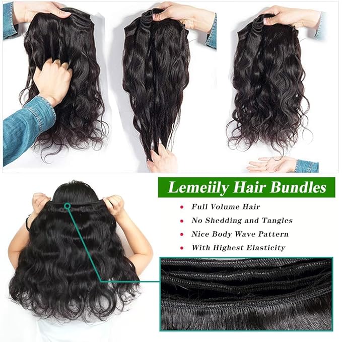 Human Hair Bundles 26 28 30 Inch Body Wave 100% Unprocessed Brazilian Virgin Hair Quick Weave 3 Bundles Real Human Hair Extensions Natural Black