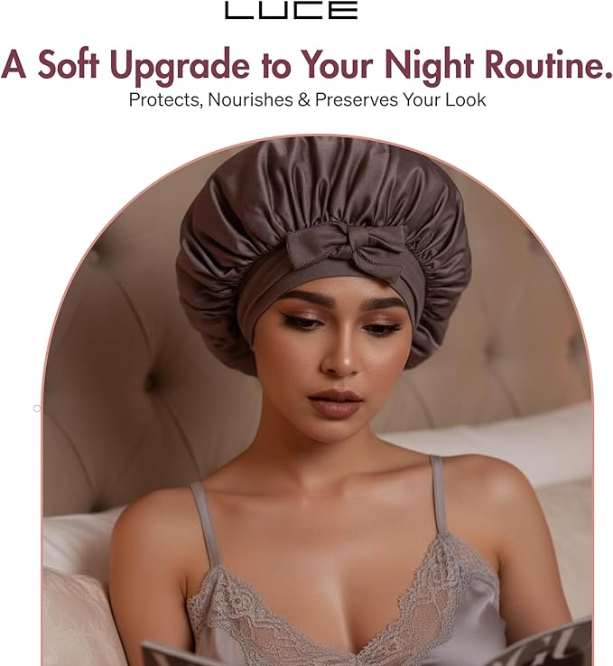 LUCE Satin Bonnet for Sleeping – Adjustable Double Layer Hair Cap for Women, Prevents Frizz & Breakage, Comfortable Night Cap