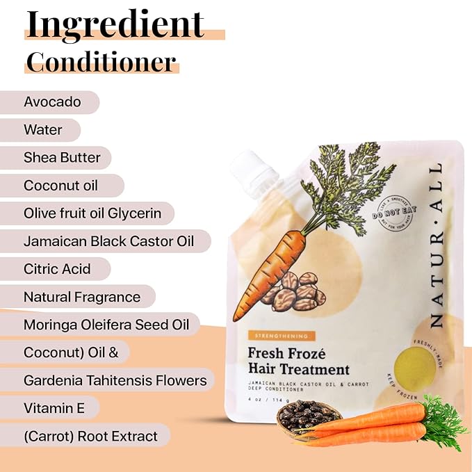 NaturAll 4 Oz. Hair Mask for Damaged Hair and Growth - Ice Cream Treatment Conditioner for All Hair Types (Jamaican Black Castor Oil & Carrot) for Men & Women
