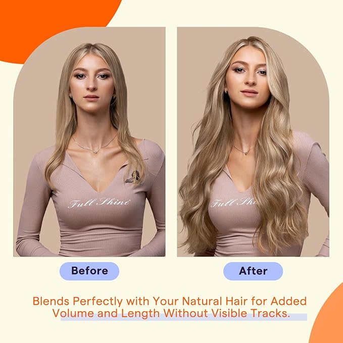 Full Shine Human Hair Tape in Extensions Color 10 Highlights 613 Bleach Blonde Real Human Hair 14 Inch Seamless Skin Weft Tape ins Straight Human Hair Extensions 20Pieces 50Grams Tape in Extensions