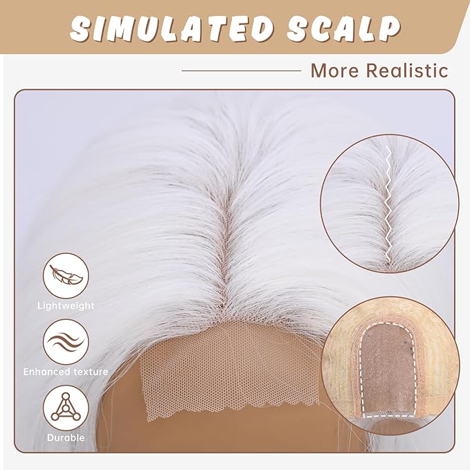 Medium Length Light White Wavy Wigs for Women 18 Inch Middle Part Wavy White Wig Natural Looking Synthetic Heat Resistant Fiber Wig for Daily Party Use (18 inch)