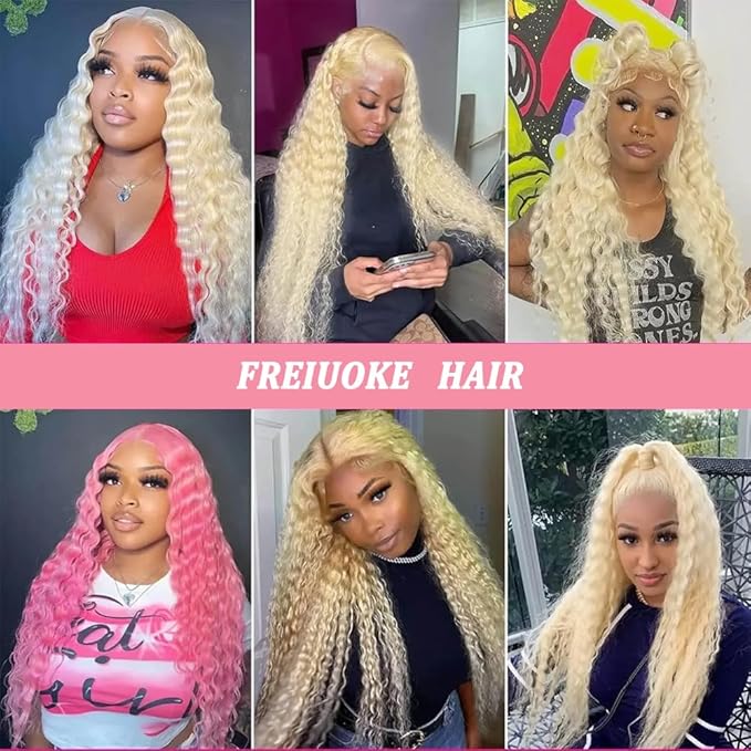 Freiuoke Blonde Human Hair Bundle 613 Kinky Curly Human Hair 3 Bundles 14 16 18 Inch Blonde Loose Wave Real Hair Extensions
