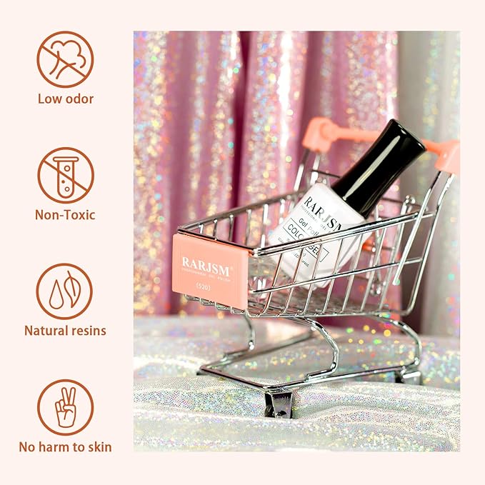 RARJSM Glitter Gel Nail Polish Rose Gold Sparkly Iridescent Rainbow Shimmer Clear Pink Holographic Nail Gelpolish Soak off L e d U V Curing Required 15ml High Pigments Gel for Home Manicure Nail Art
