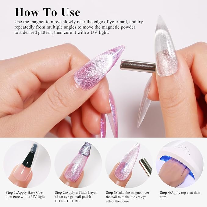 Imtiti Glass Pink Cat Eye Gel Nail Polish with Magnet, Holographic Glitter Shimmer Magnetic UV Gel Polish for Nail Art Soak off UV Led