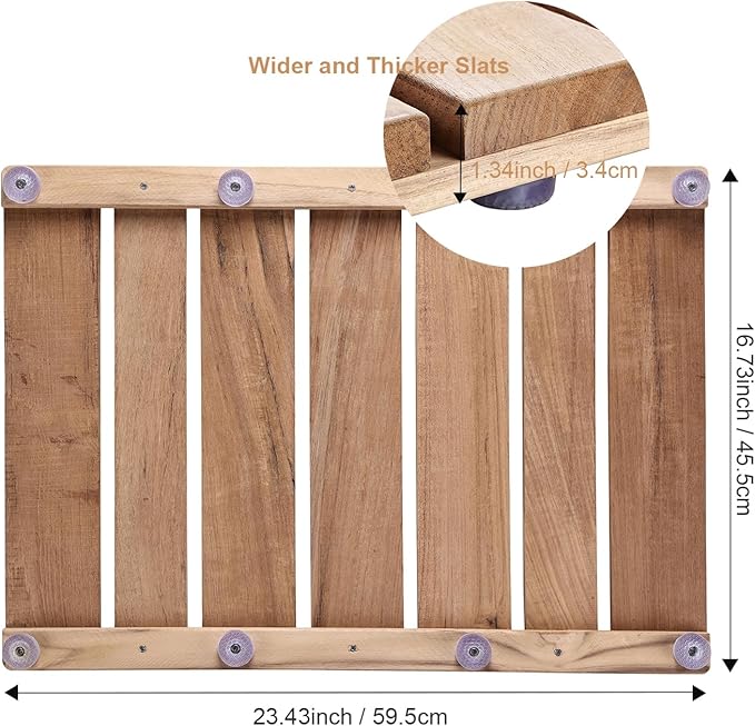 Natural Teak Wood Shower Bath Mat,23.43 * 16.73 Inches,Non-Slip Rubber Feet, Premium Wooden Floor Mats for Spa, Sauna, Pool and Hot Tub, Flooring Decor and Protector, Indoor and Outdoor Use