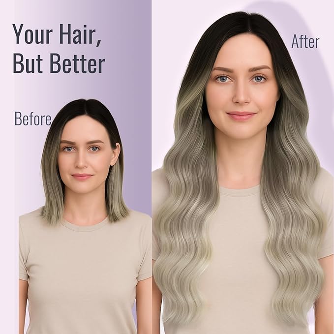 fshine Tape in Hair Extensions 18 Inch Brunette to Ash Blonde and Platinum Real Human Skin Weft Ombre 20 pcs 50 g,Great for Engagements & Anniversaries