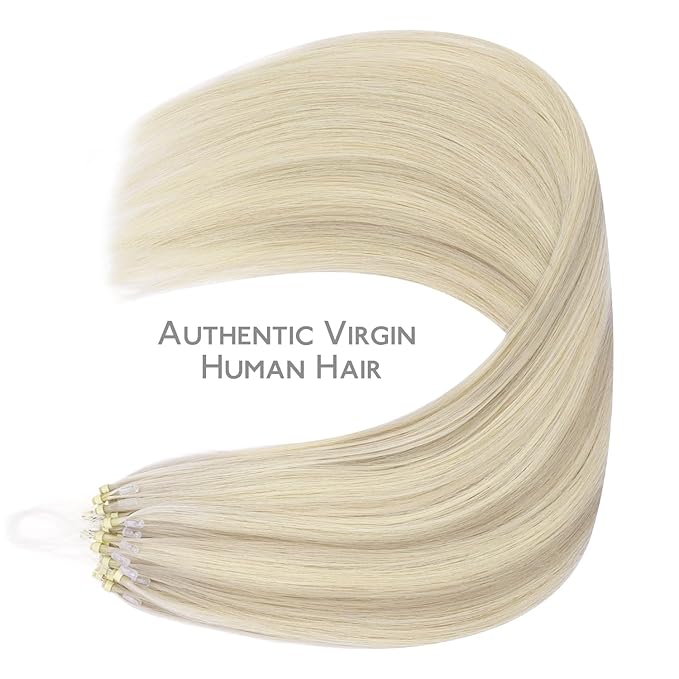 WENNALIFE Microlink Hair Extensions Human Hair, 50g 50s 22 Inch Ash Blonde Highlighted Platinum Blonde Remy Micro Bead Hair Extensions Real Human Hair Micro Loop Micro Ring Hair Straight Microlinks