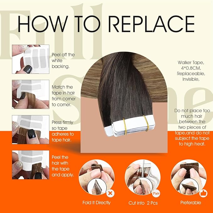 Full Shine Tape in Human Hair Extensions Color 2/8/27 Brown And Honey Blonde Tape in Hair Extensions Real Human Hair 20Inch Hair Extension 50G Seamless Human Hair 20Pcs Add Length for Wedding