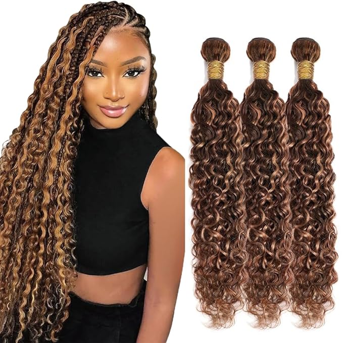 Brown Human Hair Bundles P4/30 Water Wave Bundle 24 26 28 Inch Color 30 Human Hair Bundle Brazilian Unprocessed Virgin Hair 3 Bundles