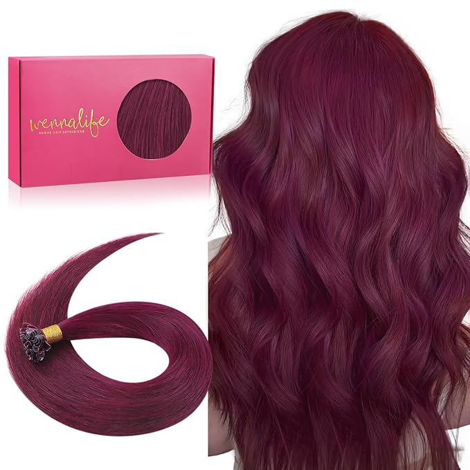 WENNALIFE U Tip Human Hair Extensions, 50g 50s 18 Inch Light Burgundy Remy Invisible Straight Keratin K Tip Real Human Hair