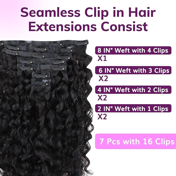 IDN BEAUTY Seamless Clip In Hair Extensions Human Hair Deep Wave Clip ins Virgin Human Hair Seamless Clip Ins For Black Women PU Weft Invisible Edge Thick Soft Hair 110g 7Pcs 20 Inch