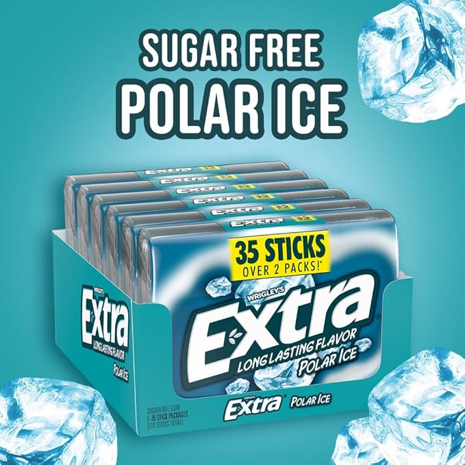 EXTRA Polar Ice Sugar Free Chewing Gum, Party Favors, Gum Packs Bulk, Breath Fresheners, 35 Ct (6 Pack)