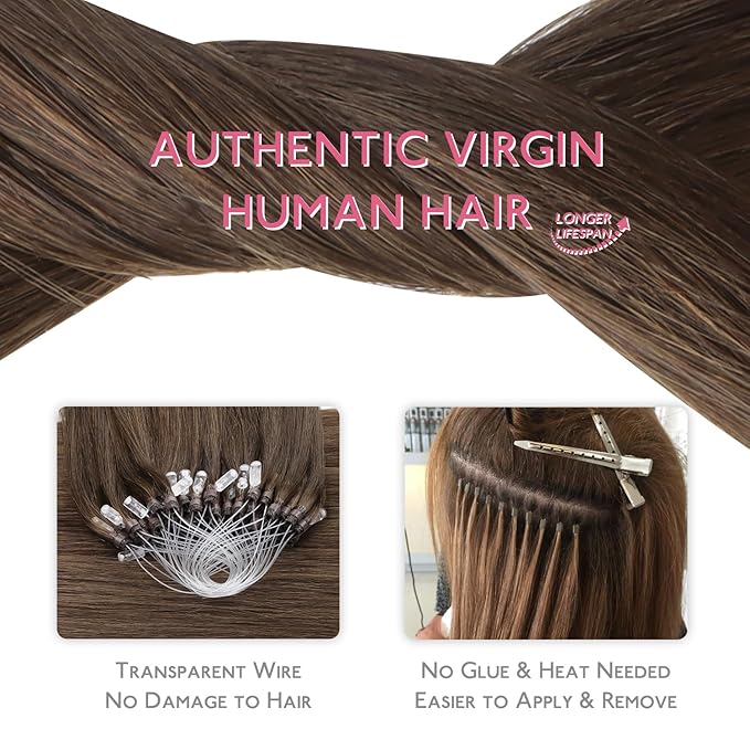 WENNALIFE Microlink Hair Extensions Human Hair, 50g 50s 18 Inch Light Ash Brown Remy Micro Bead Hair Extensions Real Human Hair Micro Link Micro Loop Micro Ring Hair Extensions Invisible Straight