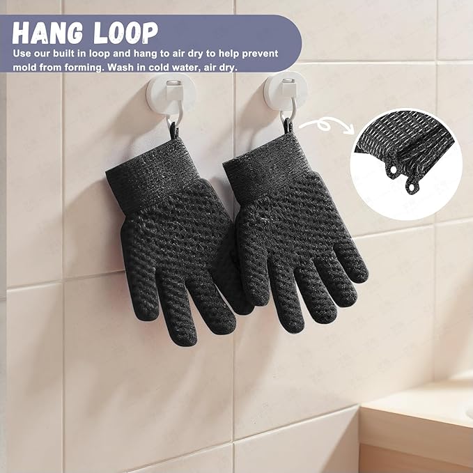 Exfoliating Dual Texture Bath Gloves for Shower Spa Massage and Body Scrubs, Dead Skin Cell Remover, body scrubber with Hanging Loop