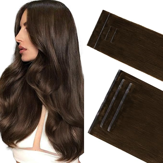 GOO GOO Invisi Edge Clip in Hair Extensions Set, 14inch 110g, 4pcs Injected Seamless PU Clip ins and 3pcs Classical PU Clip insip ins, Virgin Real Human Hair, #4A