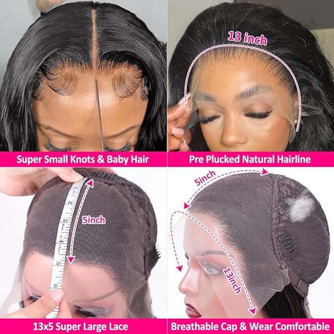 Pizazz Body Wave Lace Frontal Wigs Human Hair Pre Plucked with Baby Hair 180 Density Glueless Wigs for Black Women 13x4 HD Transparent Lace Front Wigs with Natural Hairline (22 Inch)