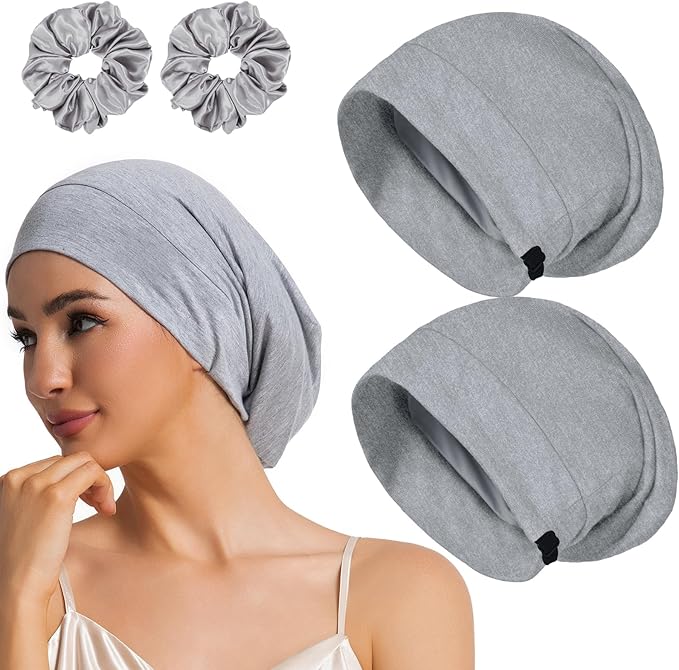 Sleep Cap Bonnet for Sleeping Black Women Men, Adjustable Cooling Lining Bonnets for Curly Hair Wrap Braids Beanie Night Hat