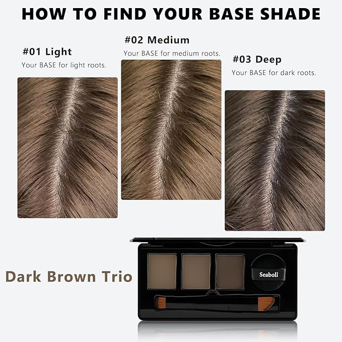 Root Touch Up Hair Color Powder, 3-Color Hairline Kit for Women & Men|Sweat Resistant&Nourishing, Instant Grey Coverage&Scalp Concealer, Natural Bald Spot Cover Up for Thinning Hair–Dark Brown