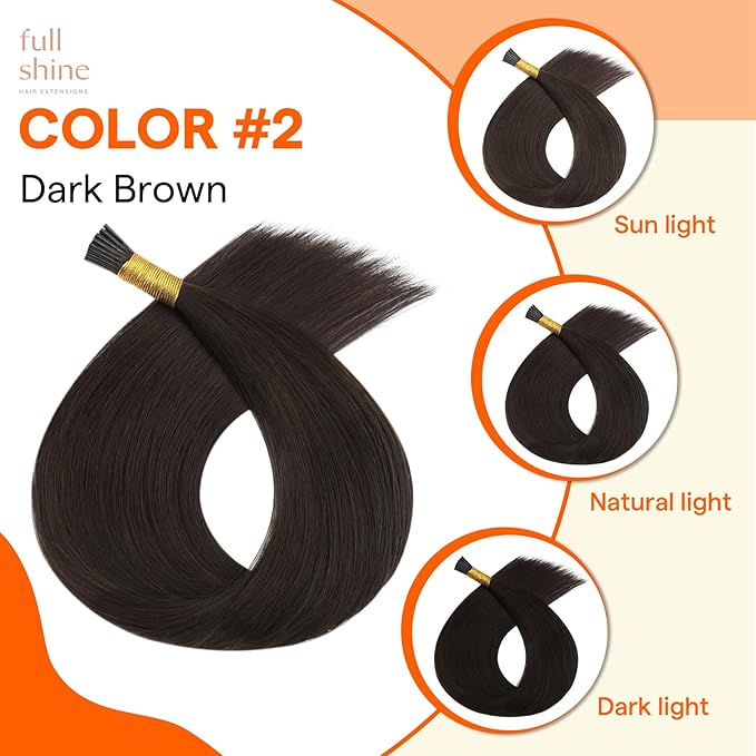Full Shine I Tip Hair Extensions Human Hair 24 Inch Darkest Brown 40 Grams Itip Human Hair Extensions Straight Long Remy Hair for Women Invisible Cold Fusion Extensions