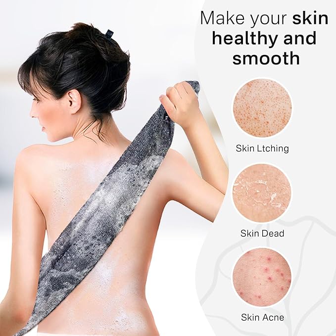 Yiclick Exfoliating Washcloth Towel, Japanese Exfoliating Bath Wash Cloth for Body Exfoliation, Korean Back Scrubber Washer for Shower, African Net Sponge Brush Loofah Exfoliator (Grey)