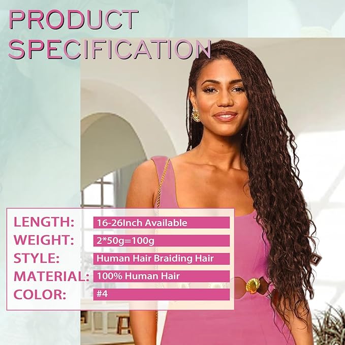 24 Inch Human Braiding Hair 100g Deep Wave Bulk Human Hair for Braiding Brazilian Virgin Human Hair Bundles Wet and Wavy Bundles No Weft Curly Human Hair Extensions for Boho Braids #4