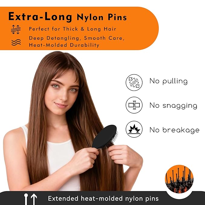 Hair Brush, Nylon and 100% First Cut Soft Boar Bristle Brush for Women Men Kids - Suitable for Fine/Thick/Long/Curly/Thinning/Wet/Dry Hair,Smooths Frizz and Enhance Shine & Salon-Quality