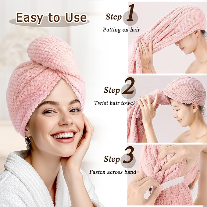 Large Microfiber Hair Towel for Women, Christmas Stocking Stuffers,Supper Soft Anti Frizz & Quick Dry for Curly Hair, Ultra Absorbent Hair Wrap Towels for Long,Thick,Wet Hair, Mom Gifts, 24x42 Inches