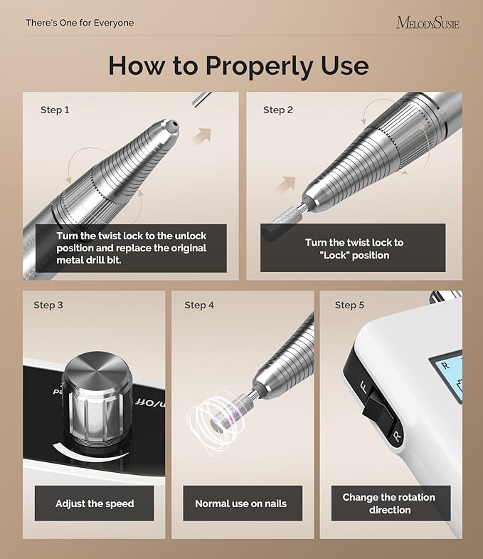 MelodySusie Entry-Level Clip-On Cordless Nail Drill, SC320H 30000RPM Popular Classic E-File with LCD Display for Manicure Shaping & Gel Removal, Perfect for Training, Nail Art Practice & Home Use