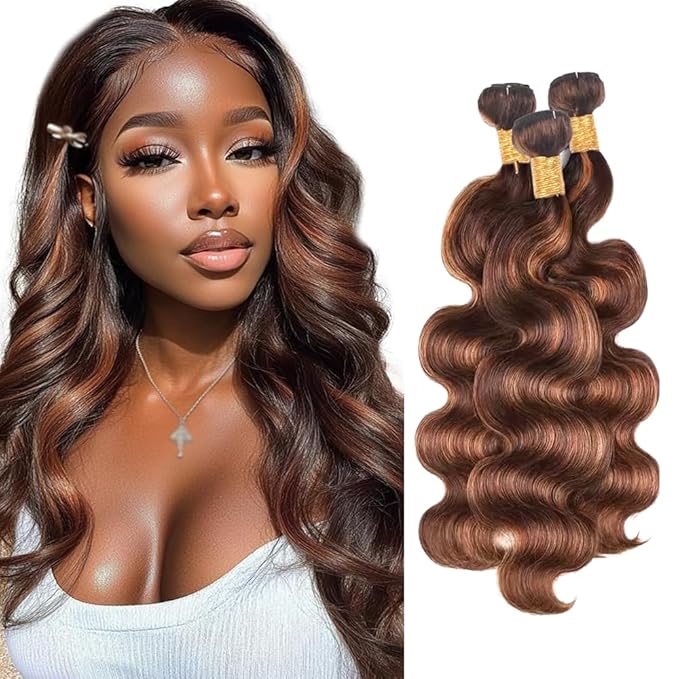 28 30 32 inch Highlight Bundles Human Hair Brown Body Wave Bundles P430 Human Hair Bundle 2 Tone #4 and #30 Color 150g
