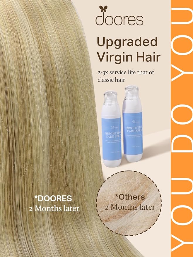 DOORES Tape in Hair Extensions, Light Blonde Highlighted Golden Blonde 40pcs 26 Inch 120g, Human Hair Extensions Tape in Skin Weft Natural Hair Extensions Straight