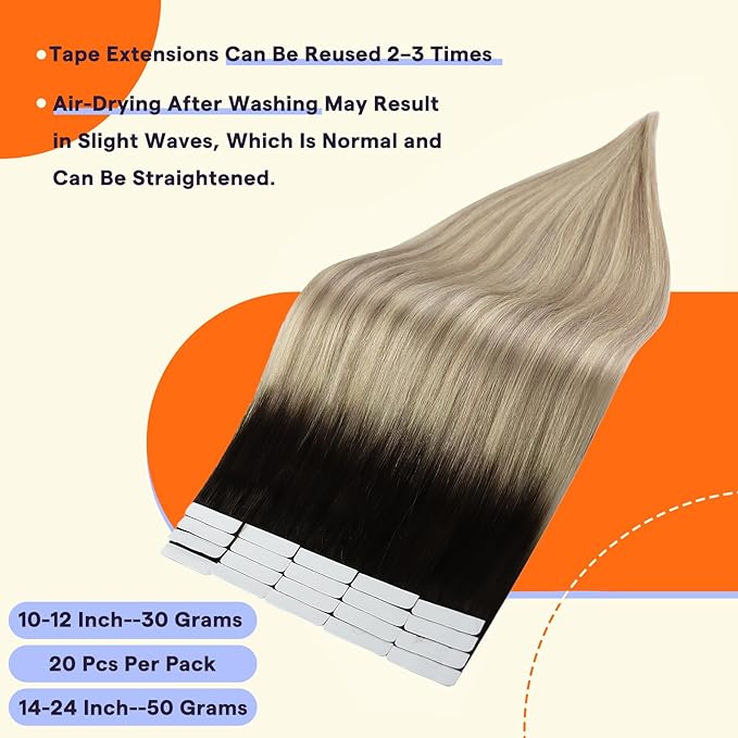 Full Shine Tape in Hair Extensions Human Hair 20 Inch Invisible Tape in Extensions Color 2/18/60 Brown Ombre Blonde 50g Remy Natural Hair Extensions Real Human Hair Tape Ins 20PCS for Women