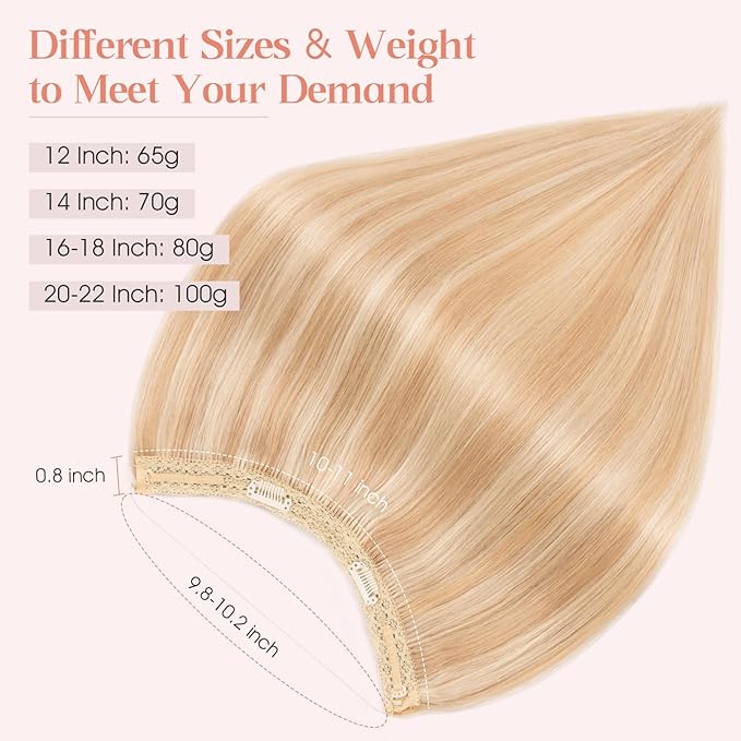 Hairro Wire Hair Extensions Human Hair, Fish Line Invisible Adjustable & Clips in Extensions Straight, 100% Real Hairpieces Seamless Blending for Women, 22 Inch 100g Ash Blonde Mix Bleach Blonde