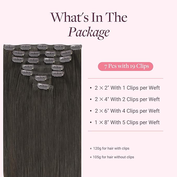 GOO GOO Clip in Hair Extensions Real Human Hair, Remy Human Hair Extensions Clip ins for Women, Natural Human Hair, 16inch 120g 7Pcs, 1C Mocha Brown