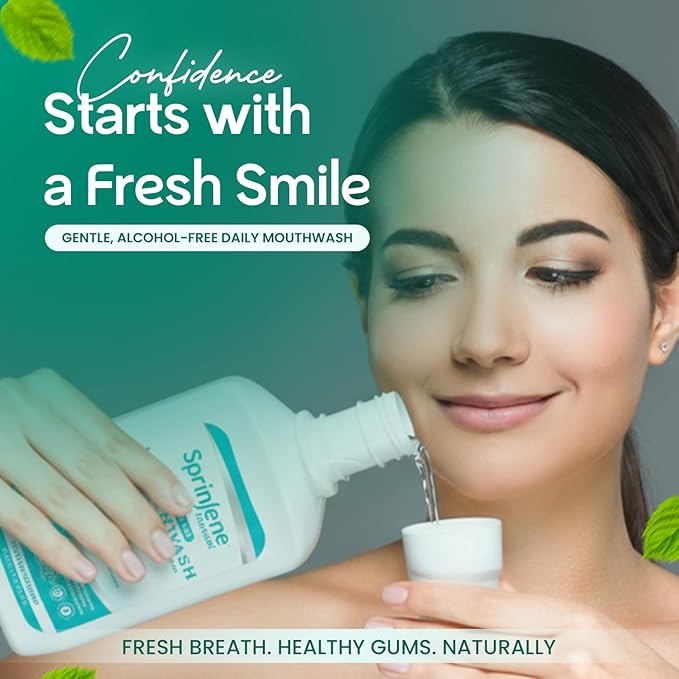 SprinJene Alcohol Free Mouthwash with Xylitol – Fluoride Free Natural Mouthwash for Dry Mouth, Whitening & Fresh Breath – Patented Black Seed Oil & Zinc Formula – Vegan & Made in The USA (2 Pack)