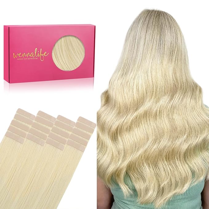 WENNALIFE Tape in Hair Extensions Human Hair, 20pcs 50g 24 inch Remy Hair Extensions Straight Human Hair Tape in Extensions