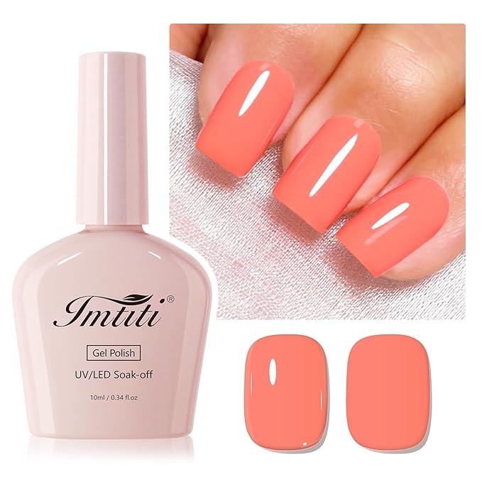 Imtiti Coral Gel Nail Polish, 1Pcs Coral Orange Soak Off UV LED Gel Polish, Long Lasting, Nail Art Manicure Salon DIY at Home for Spring and Summer (0.34 Fl Oz-955)