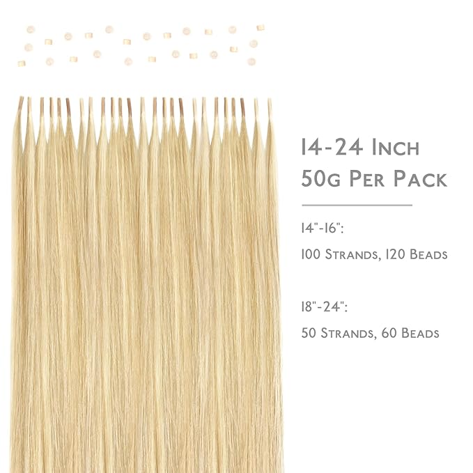 WENNALIFE I Tip Hair Extensions Human Hair, 50g 50s 22 Inch Light Blonde Highlighted Golden Blonde Remy Itip Human Hair Extensions Invisible Itips Straight I Tips Fusion Extensions Real Human Hair