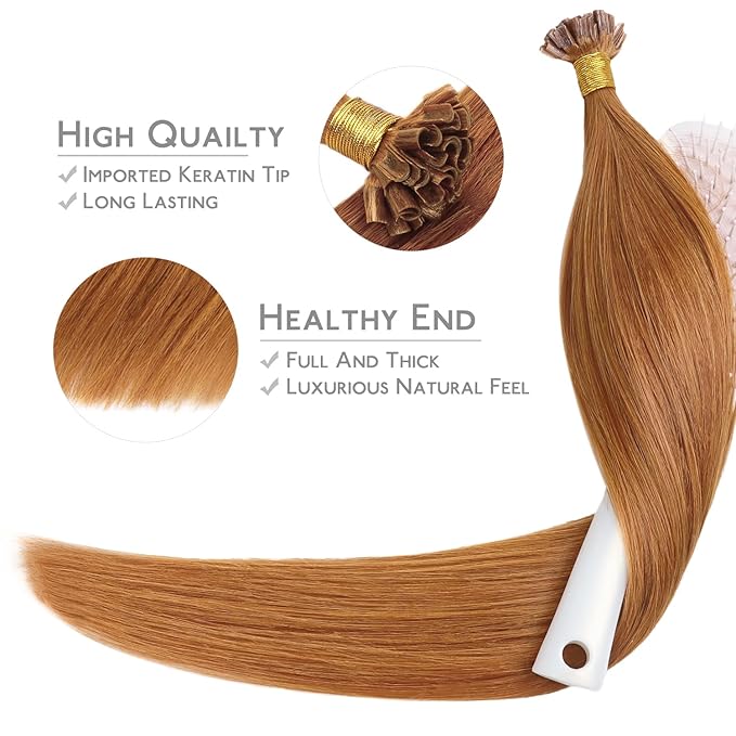WENNALIFE U Tip Human Hair Extensions, 50g 50s 18 Inch Auburn Ginger Remy Hair, K Tip Invisible Straight Keratin Extension, Real Human Hair