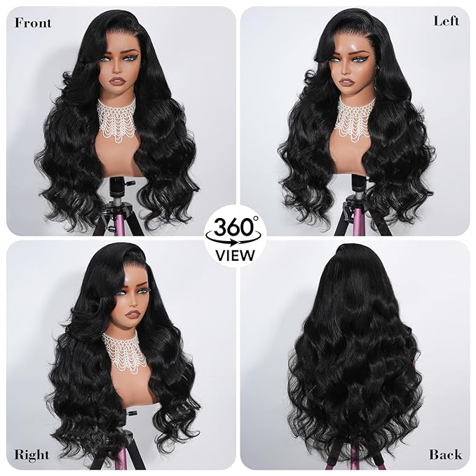32 Inch 13x6 Lace Front Wigs Human Hair Pre Plucked 200% Density Body Wave HD Transparent Lace Frontal Wigs For Women 100% Real Human Hair Natural Color