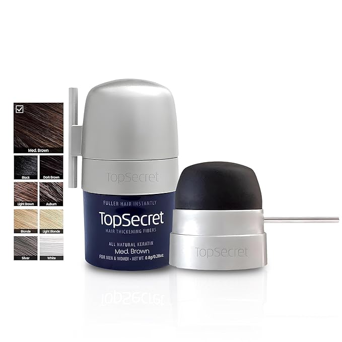 Top Secret Hair Thickening Building Fibers Applicator Included - Undetectable & Natural Hair Filler for Men & Women - Instantly Fill In Thinning Hair - Weather & Sweat Resistant (Medium Brown, Small)