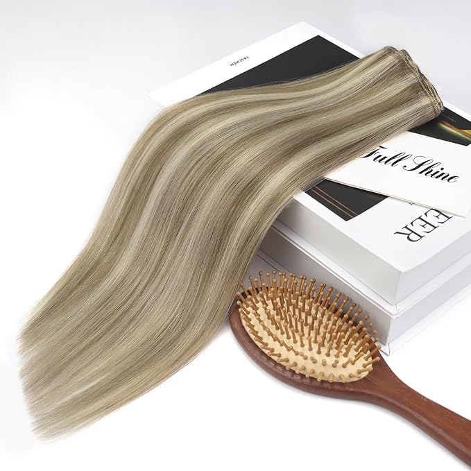 Full Shine Human Hair Clip in Extensions for Woman Balayage Ash Brown Hair Extensions Clip ins Light Blonde Highlight Invisible Lace 12 Inch for Short Hair Ease of Use 3 PCS 60 G