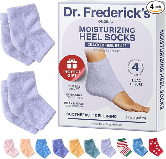 Dr. Frederick's Original Moisturizing Fuzzy Heel Socks - 2 Pairs - Cozy Gel-Lined Sleep Socks for Women & Men - Soothes Dry, Cracked Feet - Heel Repair - Lilac Leisure