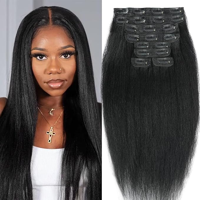 Yaki Straight Clip ins for Black Women Full Head unprocessed Brazilian Remy Human Hair Extensions 110g18 Inch Seamless Clip ins Human Hair with 20Clips Double Weft Natural Black