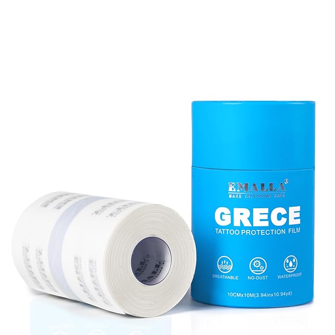 Emalla GRECE Tattoo Aftercare Bandage, Waterproof Second Skin Tattoo Cover Up Tape Patch 4" x 11 Yards Roll Flexible Tattoo Bandage for Healing Skin 0.02mm Tattoo Protection Film Tattoo Supplies